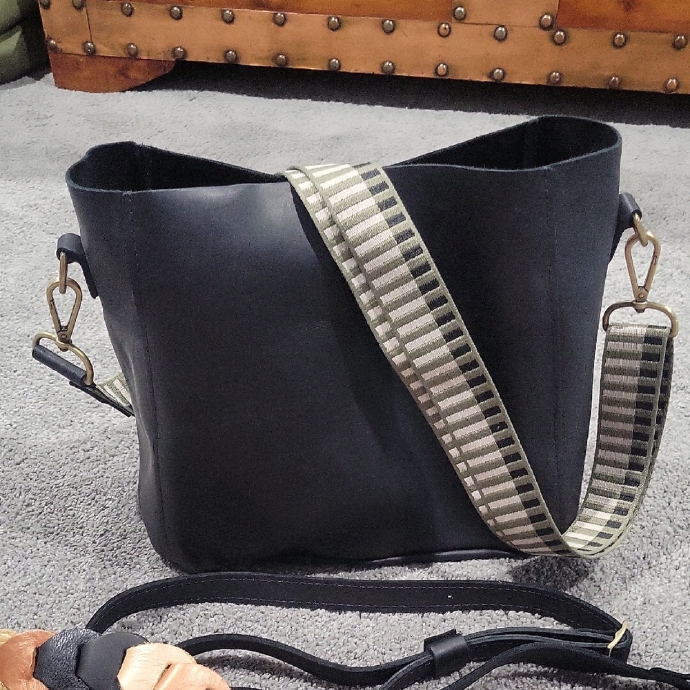 Portland Leather Black Butterfly Bag With Three Straps.